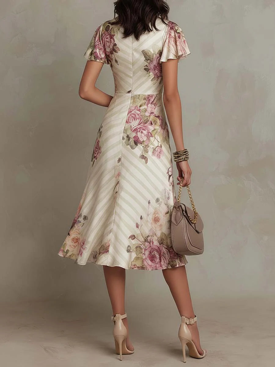 Mavie | Elegant Vintage Floral Midi Dress