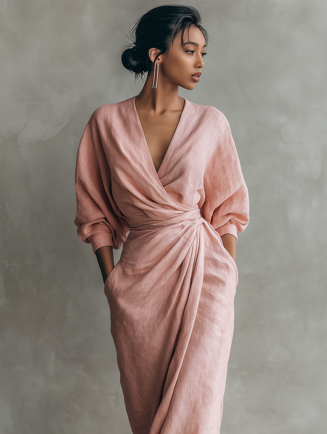 Laya | Pink V-Neck Maxi Dress