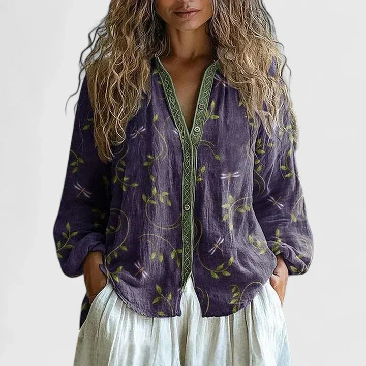 Isabelle | Retro Leaf Print Blouse