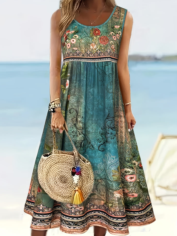 Astrid | Boho Print Sleeveless Midi Dress