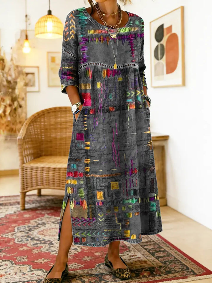 Luna | Flattering Boho Patchwork Midi Dress