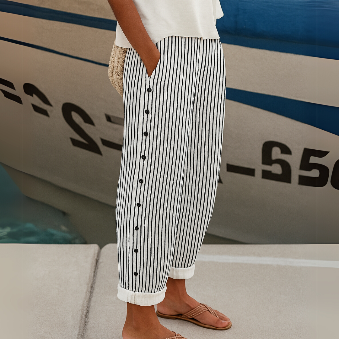 Serena | Striped High-Waist Button Pants