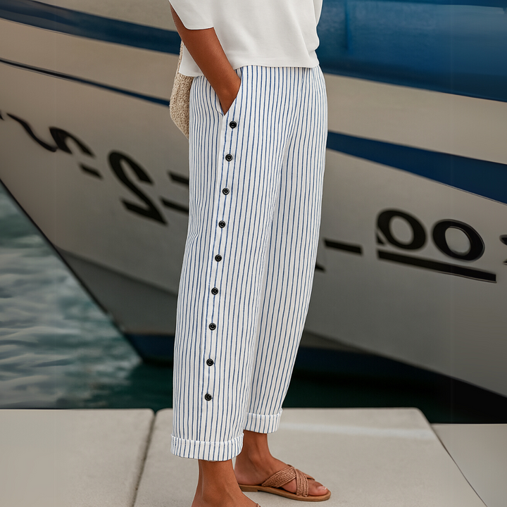 Serena | Striped High-Waist Button Pants