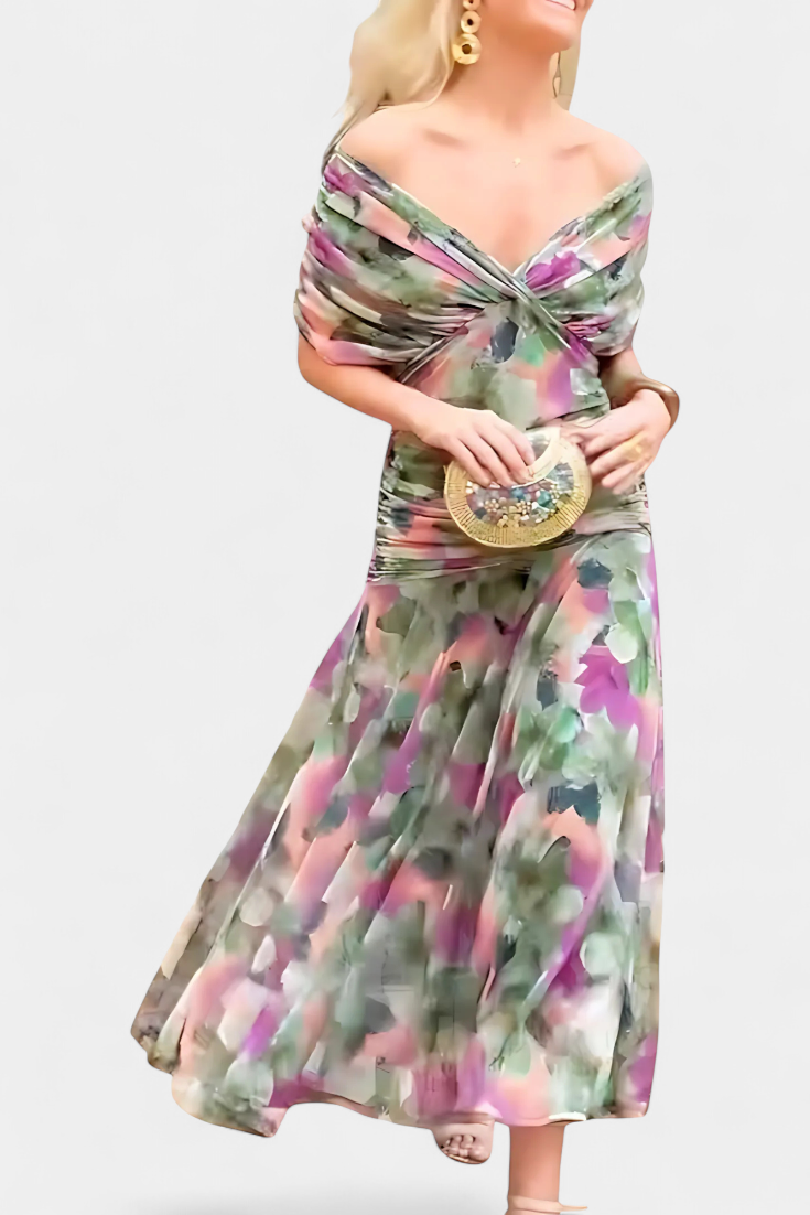 Isabella | Elegant Floral V Neck Dress