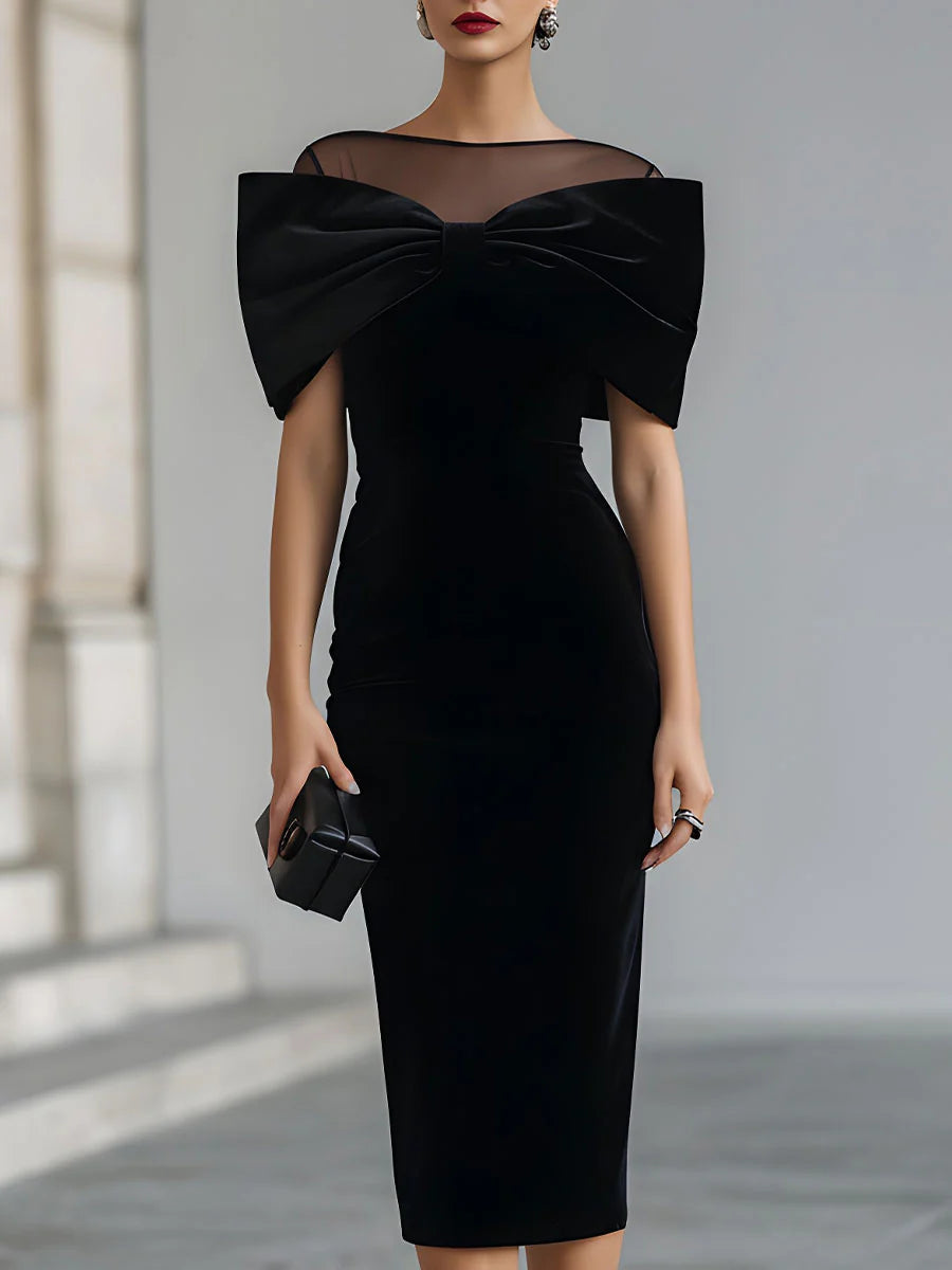 Elizabeth | Timeless Black Bow Midi Dress