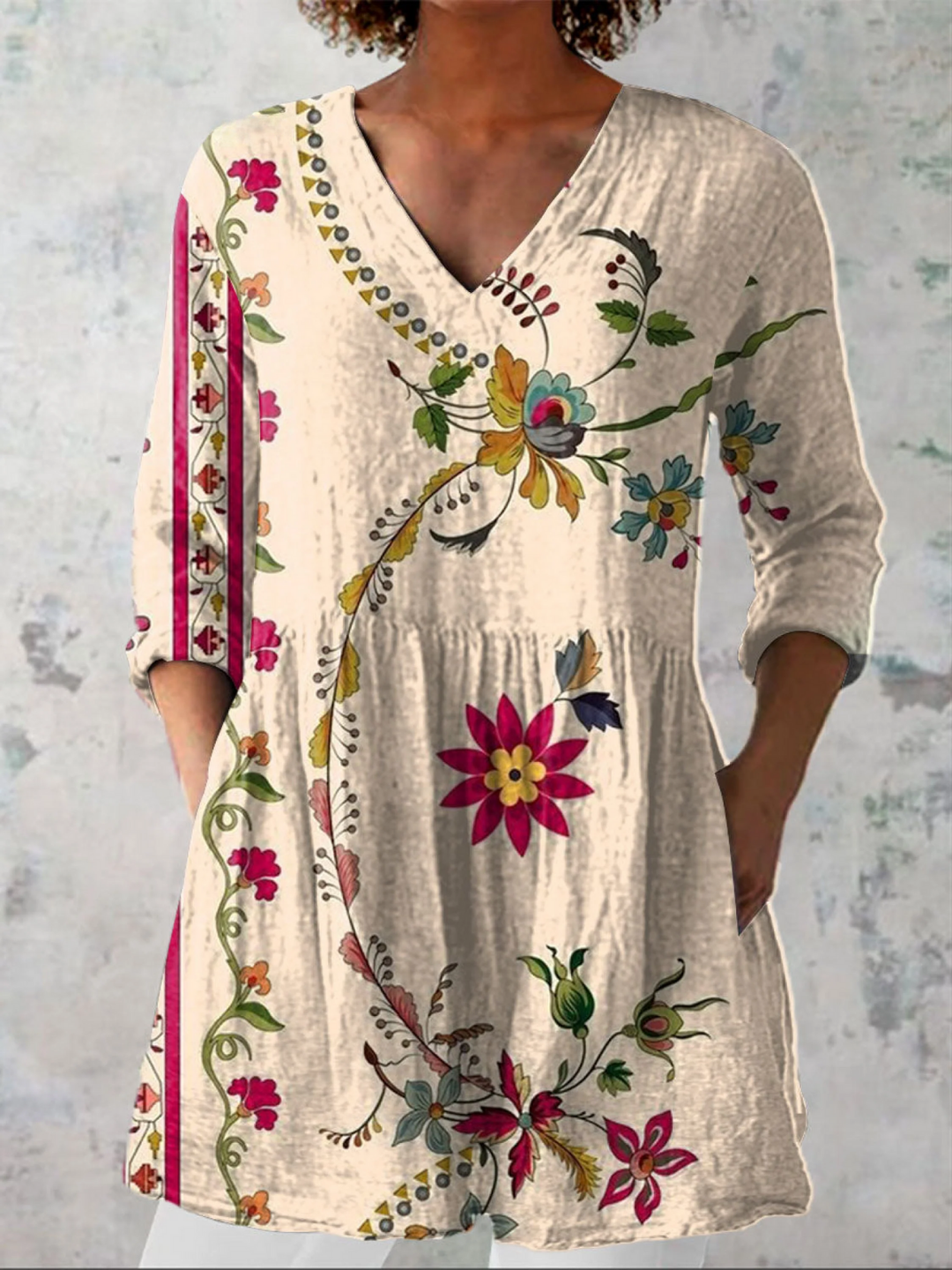 Hazel | Classic Long V-Neck Blouse