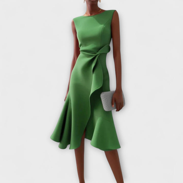 Eleanora | Draped Asymmetric Midi Dress
