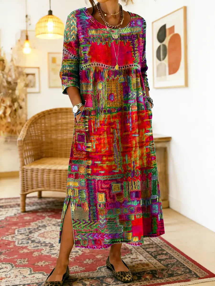 Luna | Flattering Boho Patchwork Midi Dress