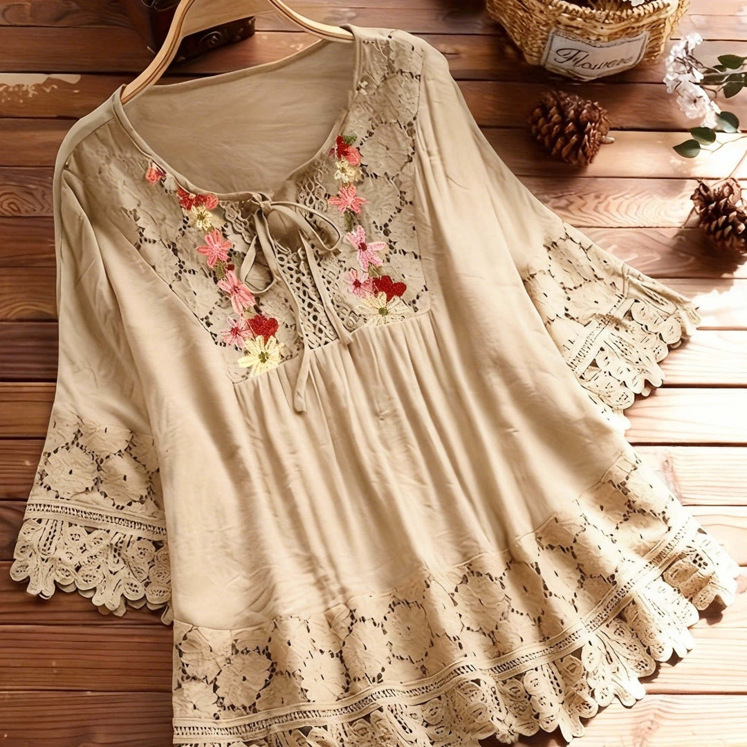 Marjorie | Embroidered Lace Trim Blouse