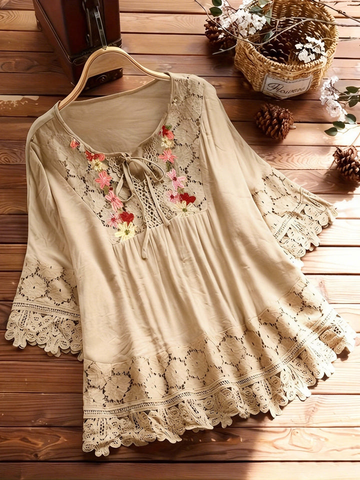 Marjorie | Embroidered Lace Trim Blouse