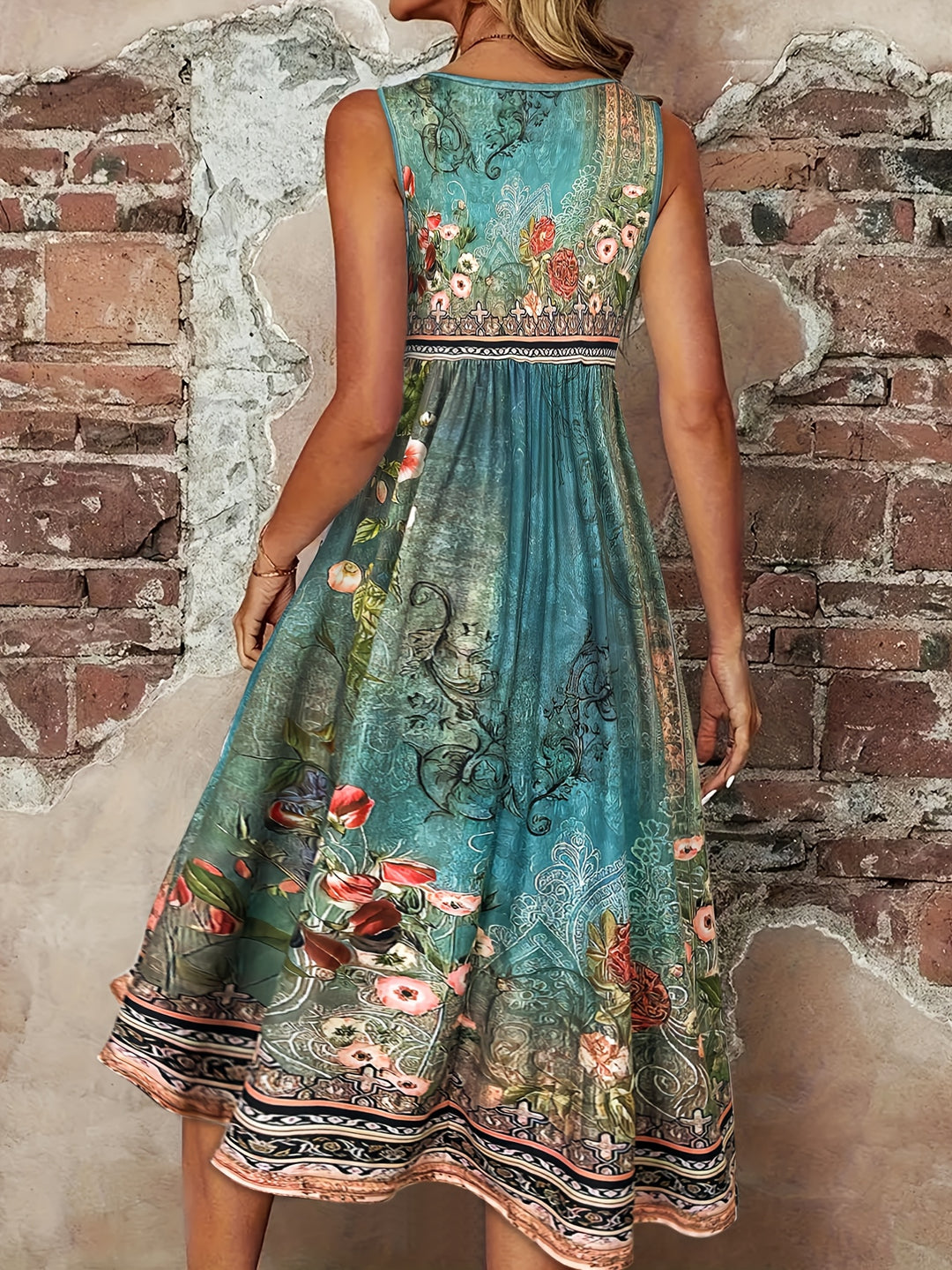 Astrid | Boho Print Sleeveless Midi Dress