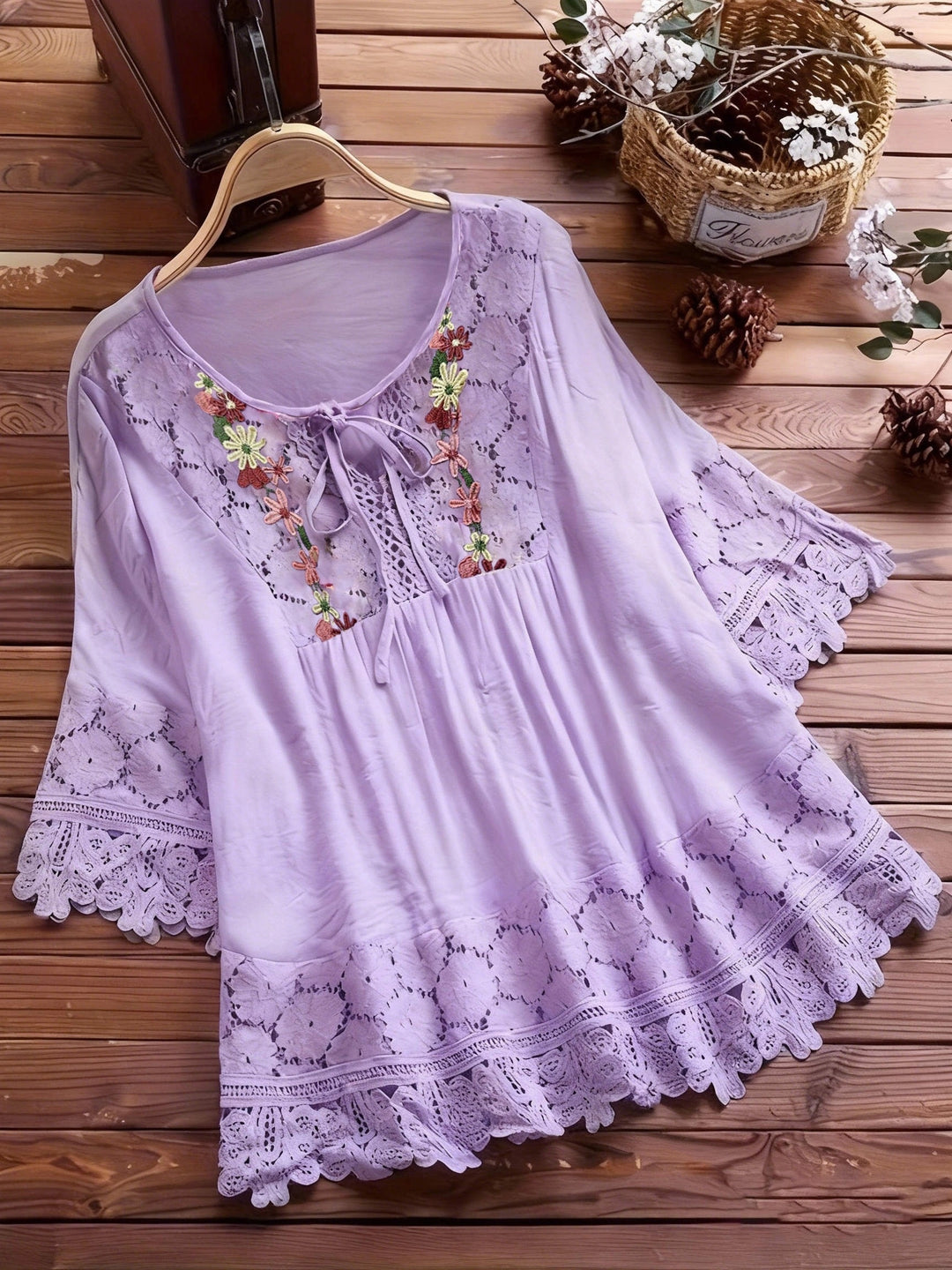 Marjorie | Embroidered Lace Trim Blouse