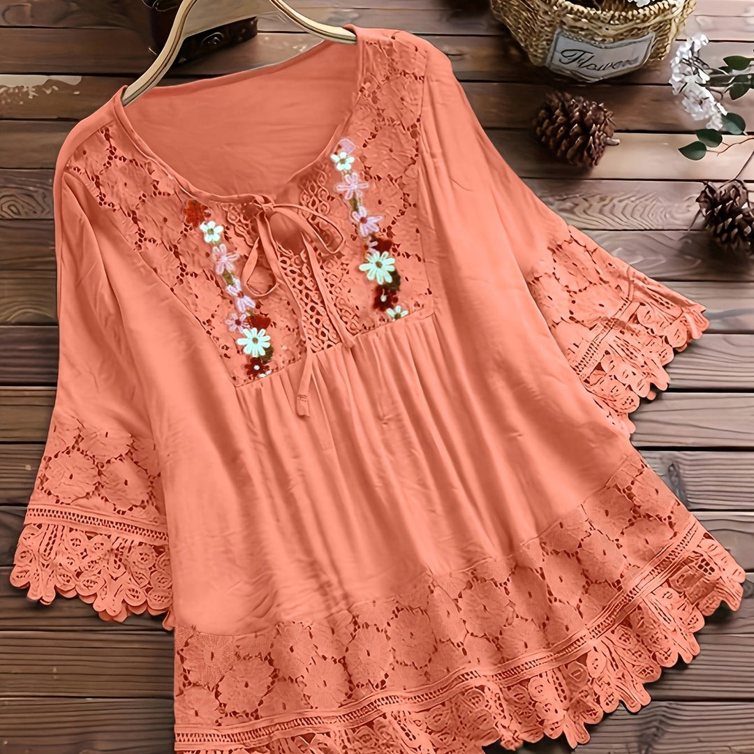 Marjorie | Embroidered Lace Trim Blouse