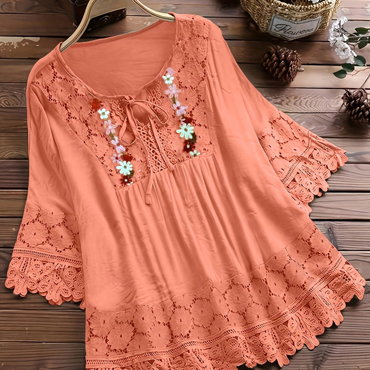 Marjorie | Embroidered Lace Trim Blouse