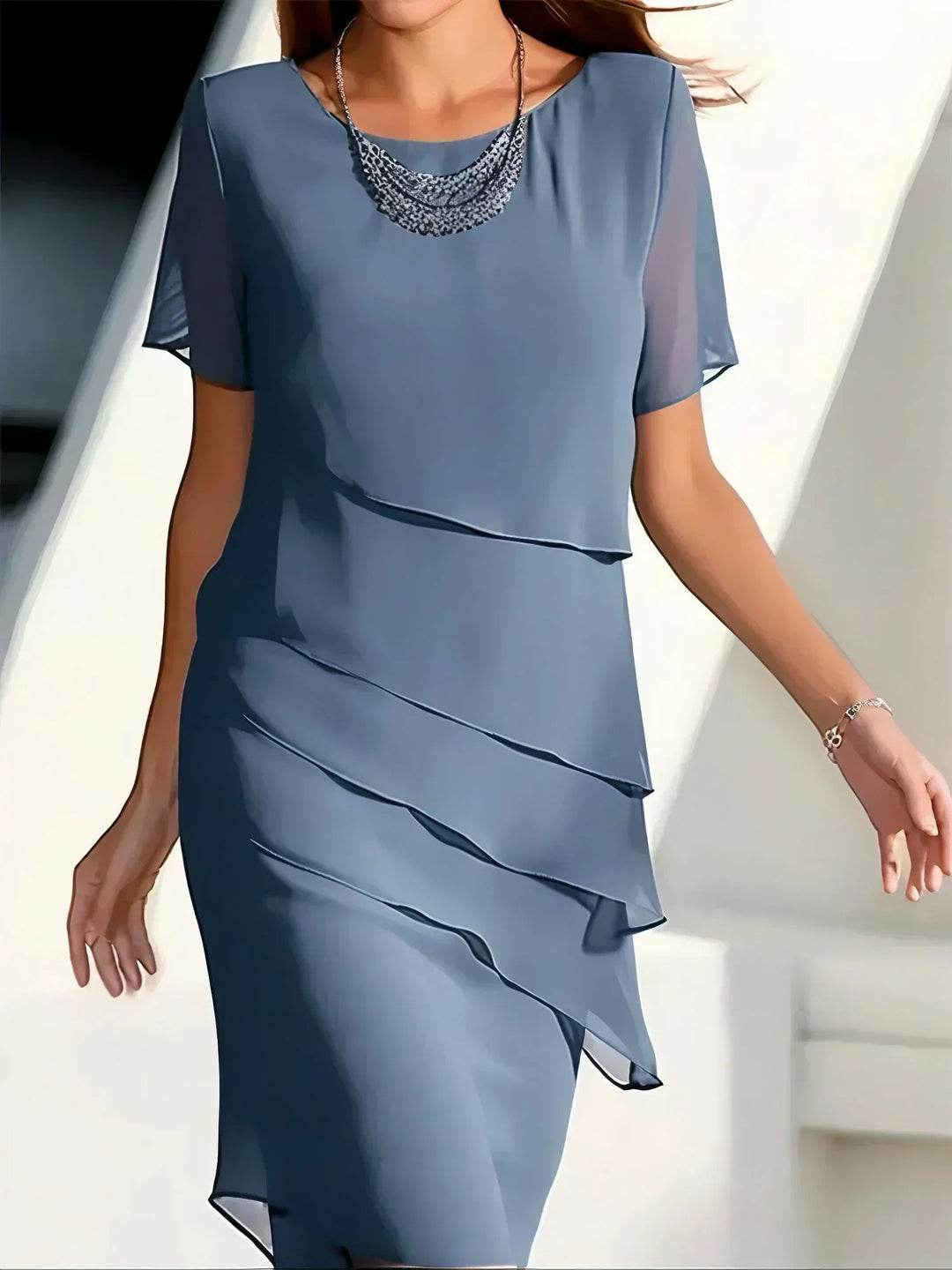 Vivienne | Layered Chiffon Midi Dress