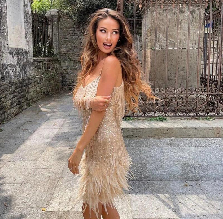 Margaret | Feather Fringe Cocktail Dress