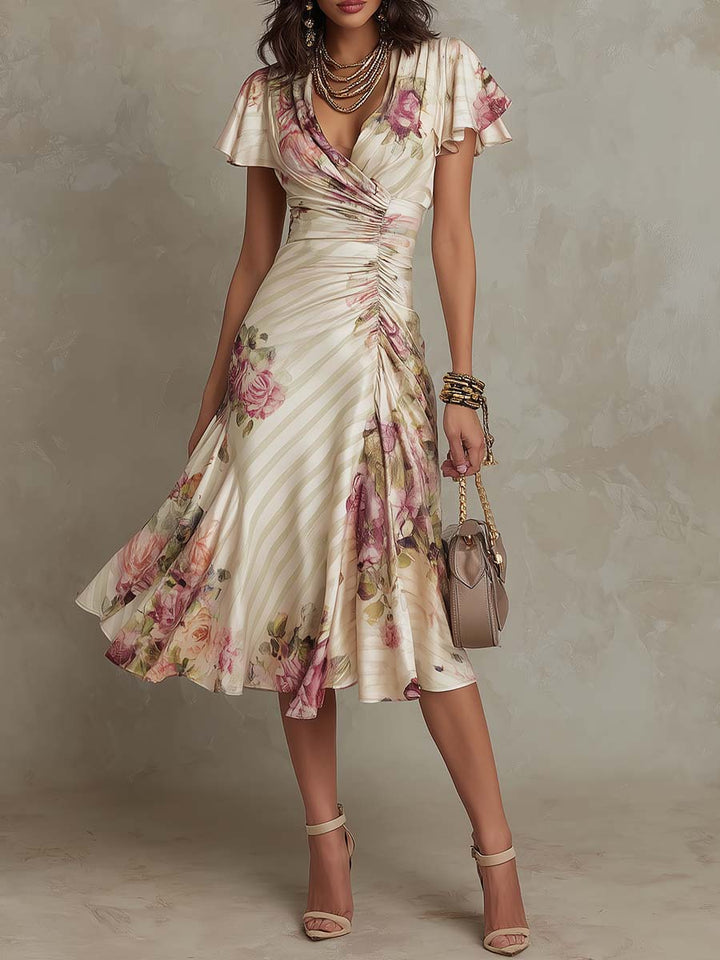 Mavie | Elegant Vintage Floral Midi Dress