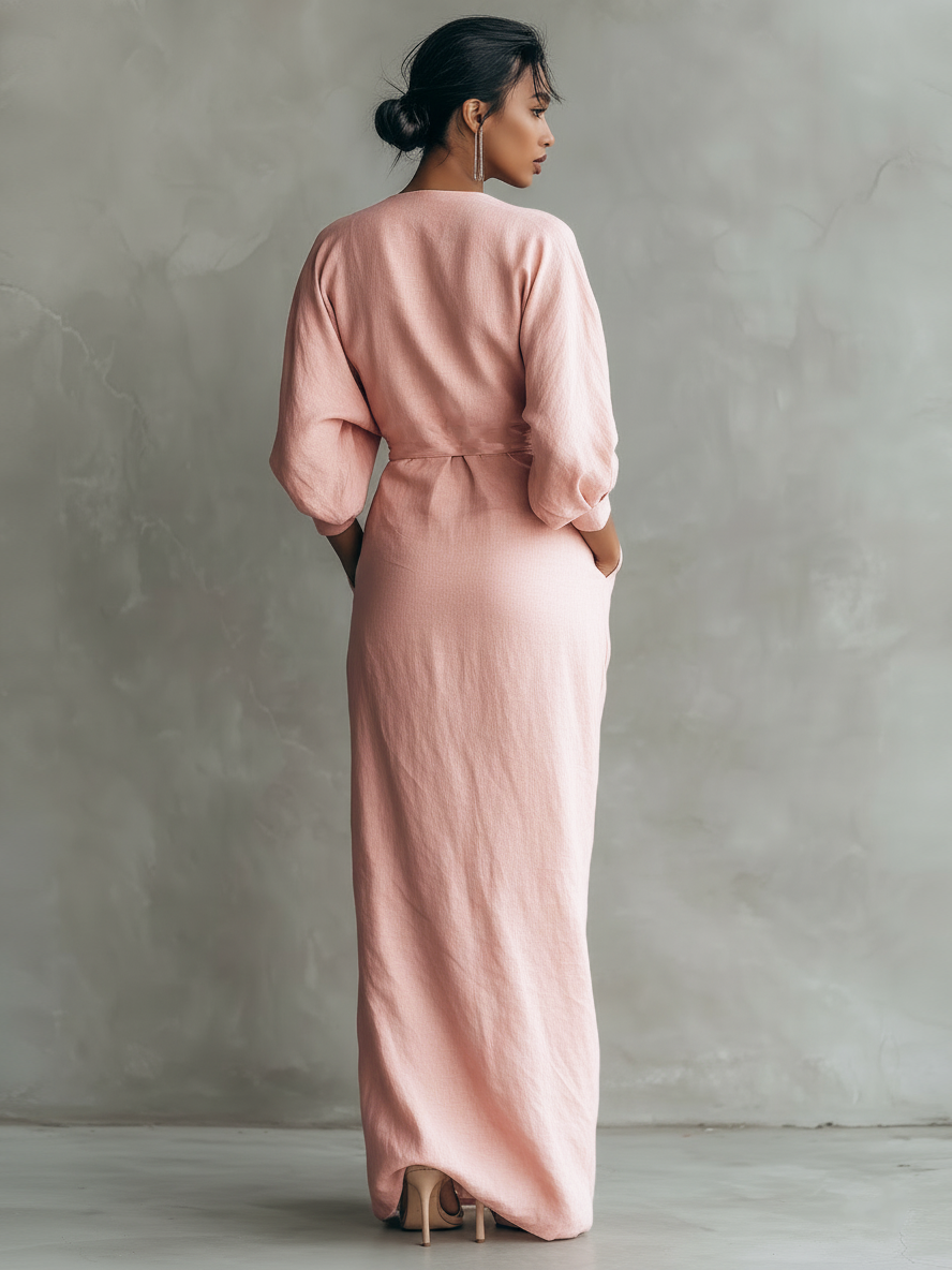 Laya | Pink V-Neck Maxi Dress