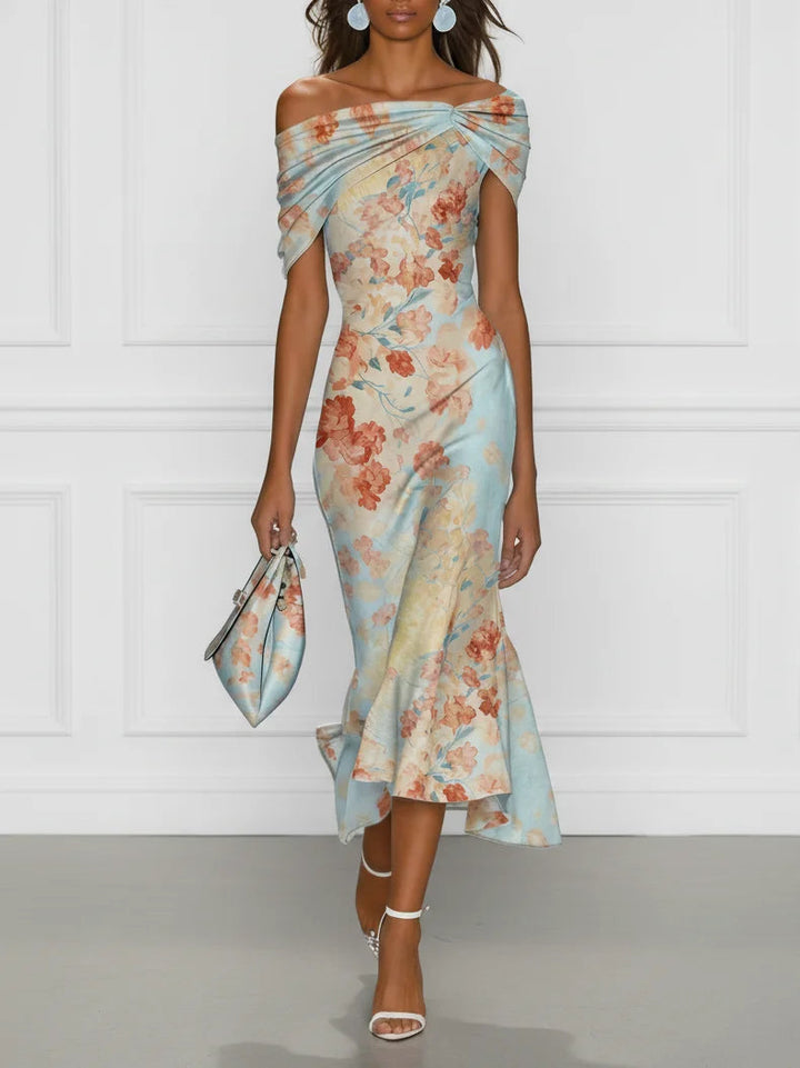 Vicky | Blue Floral Off-Shoulder Midi Dress