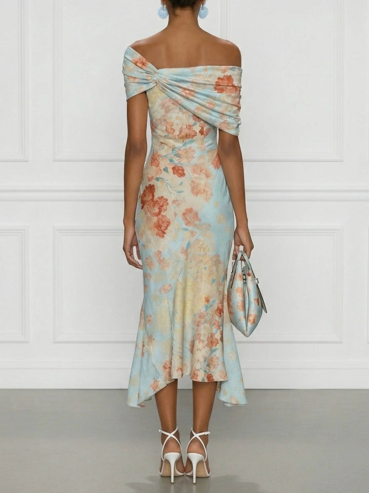 Vicky | Blue Floral Off-Shoulder Midi Dress