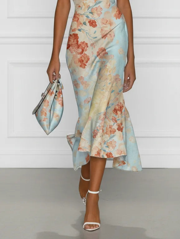 Vicky | Blue Floral Off-Shoulder Midi Dress