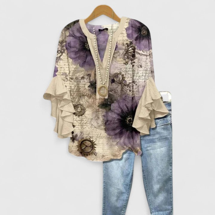 Corinne | Ruffle Sleeve Printed Statement Blouse