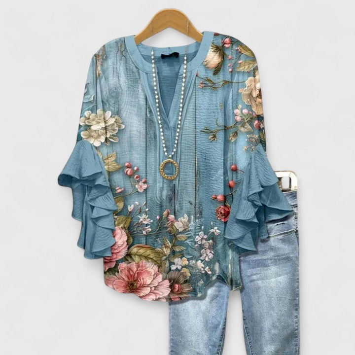 Harriet | Ruffle Sleeve Printed Statement Blouse