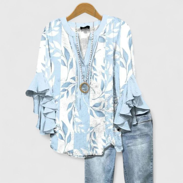 Corinne | Ruffle Sleeve Printed Statement Blouse