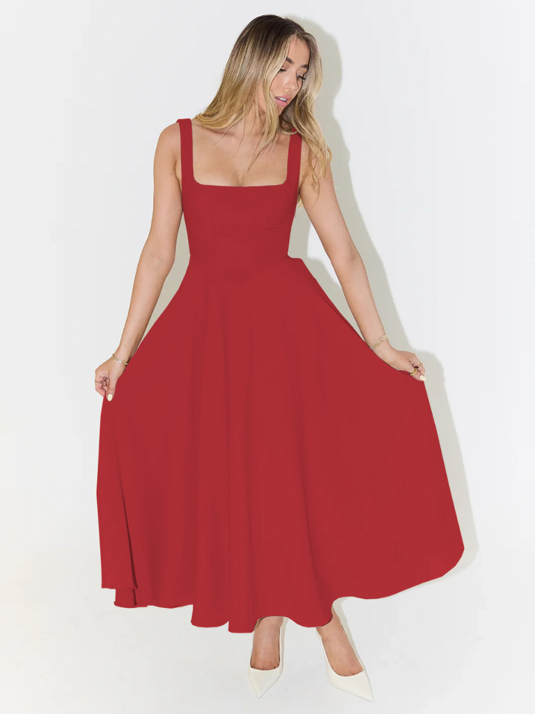 Grace | Square Neck Flowing Midi Dress