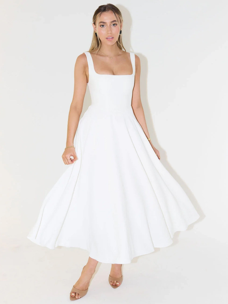 Grace | Square Neck Flowing Midi Dress