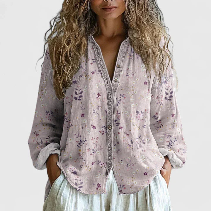 Isabelle | Retro Leaf Print Blouse