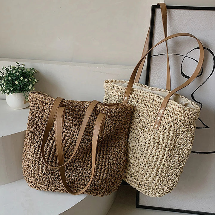 Tessa | Woven Shoulder Tote Bag