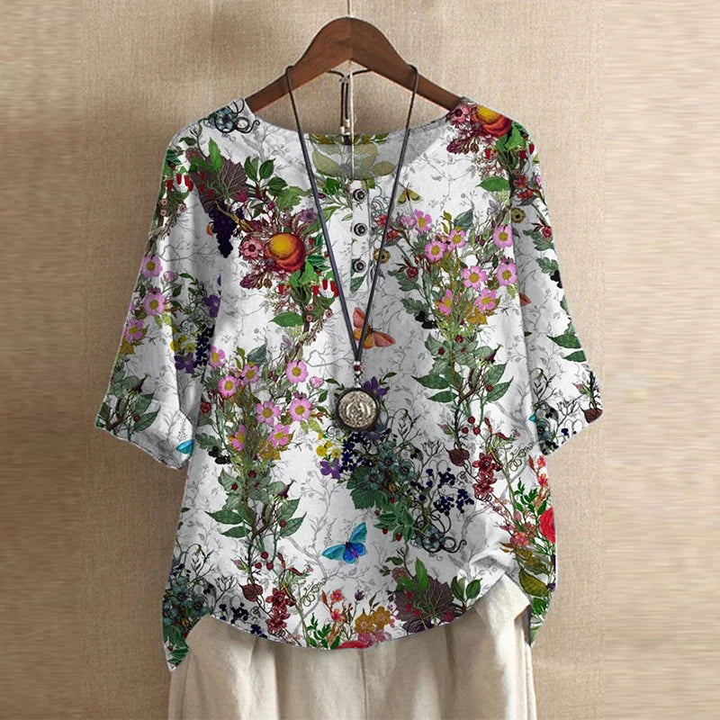 Celeste | Retro Floral Relaxed Blouse
