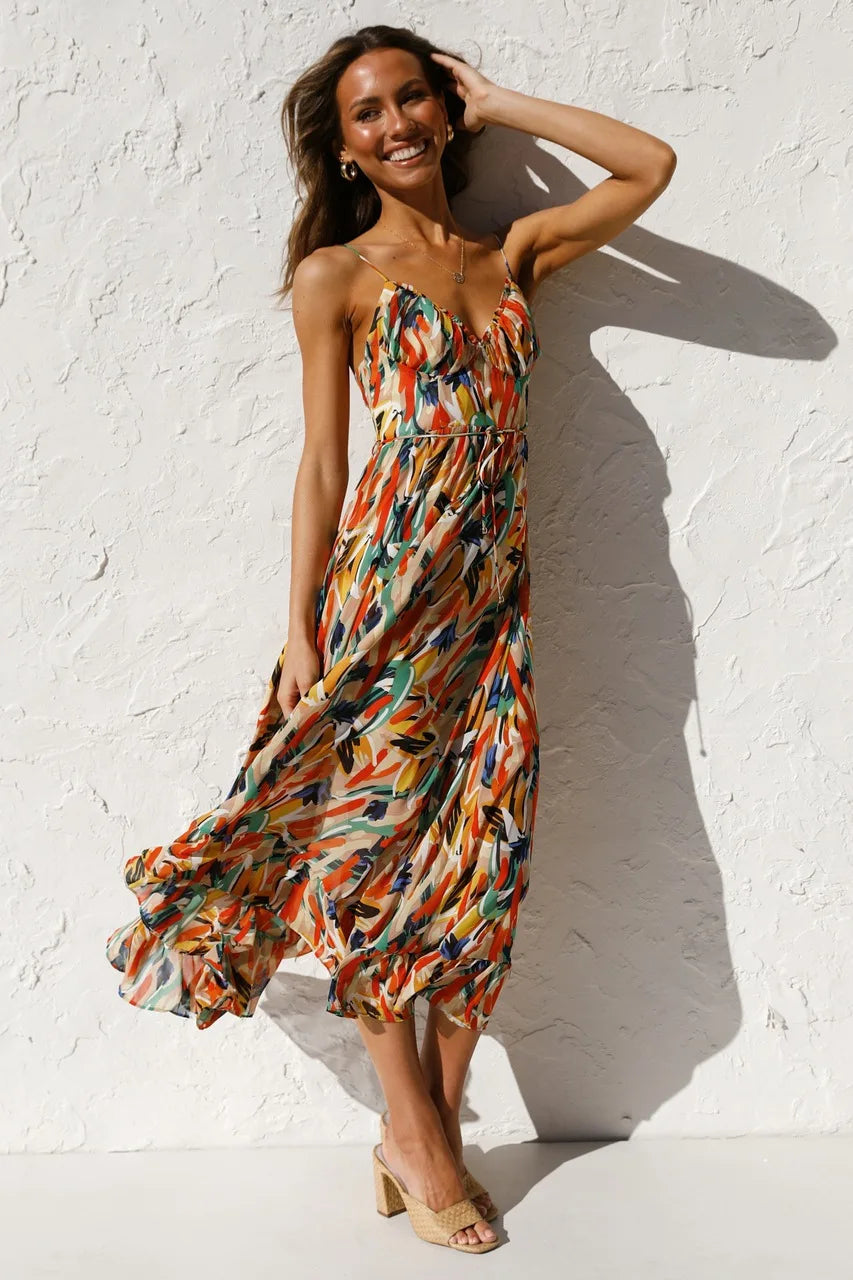 Milou | Floral V-Neck Midi Dress