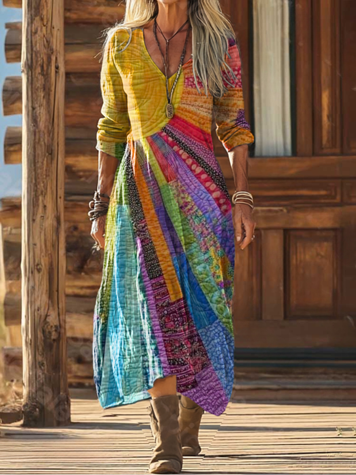 Oriana | Boho Sun Print Maxi Dress