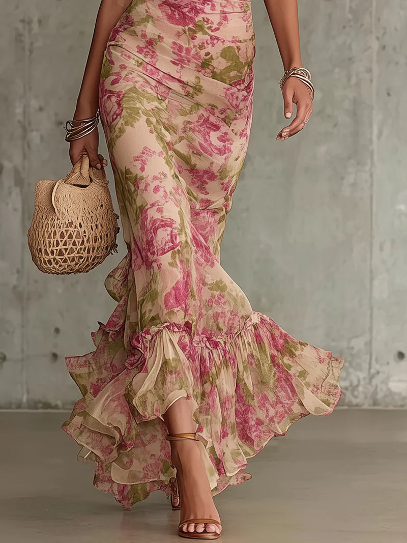 Zayna | Vintage Rose Puff-Sleeve Long Dress