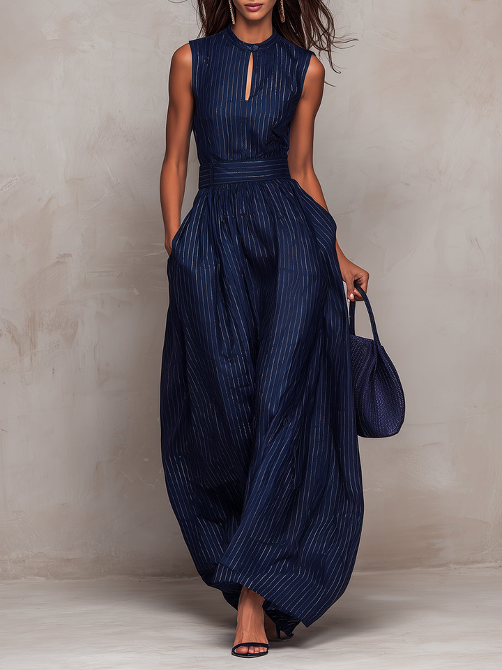 Anna | Navy Striped Keyhole Wide-Leg Jumpsuit
