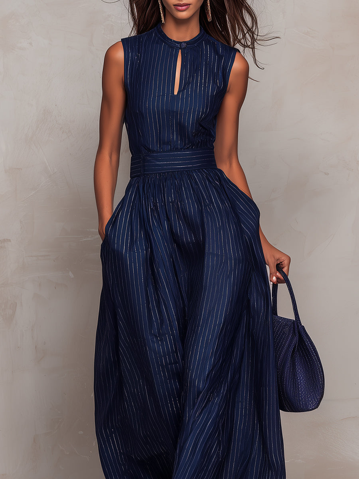 Anna | Navy Striped Keyhole Wide-Leg Jumpsuit