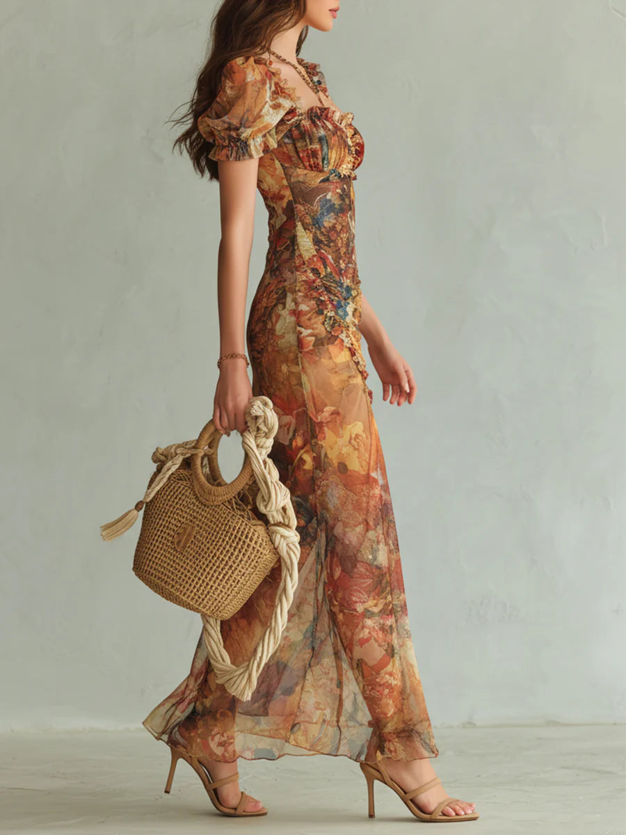 Olivia | Sunset Brushstroke Maxi Dress