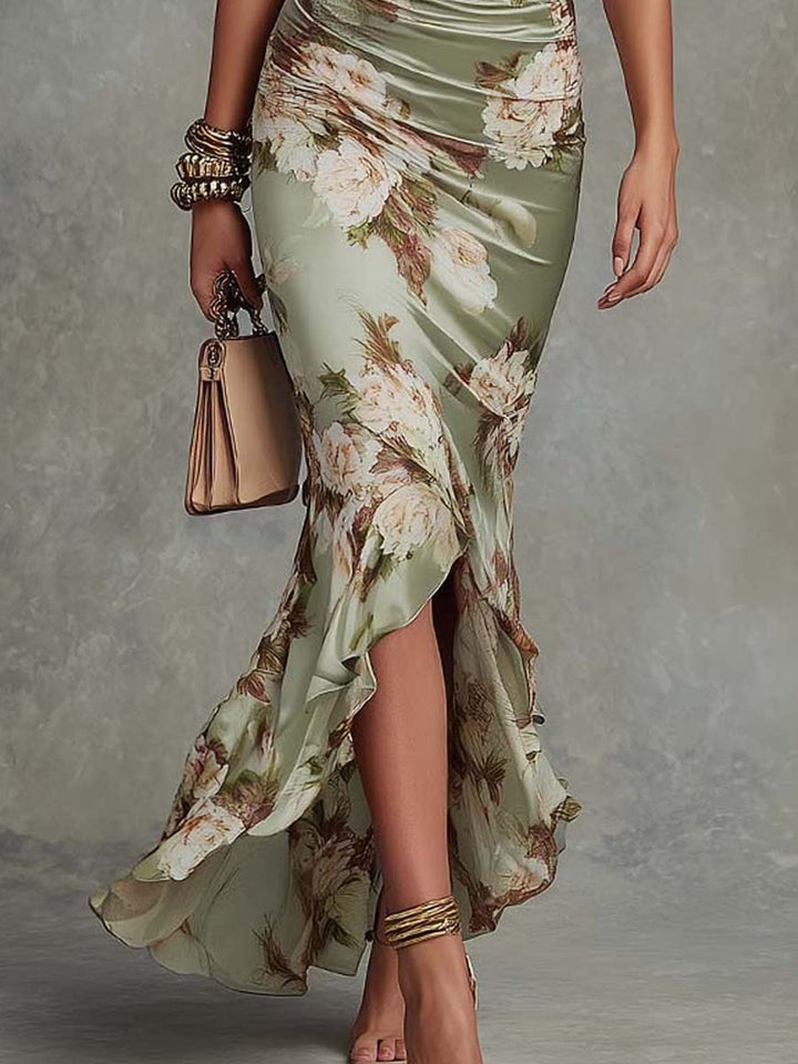 Anna | Asymmetric Puff-Sleeve Floral Maxi Dress