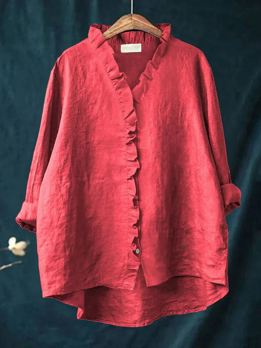 Dominique | Ruffled V-Neck Relaxed Blouse