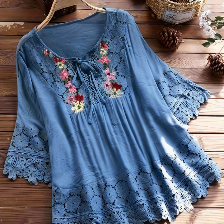 Marjorie | Embroidered Lace Trim Blouse