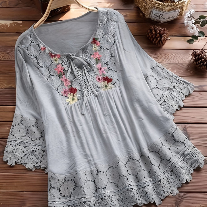 Marjorie | Embroidered Lace Trim Blouse