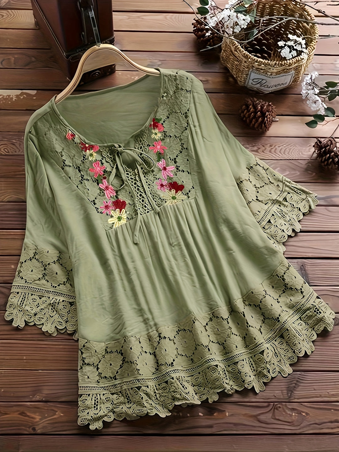 Marjorie | Embroidered Lace Trim Blouse