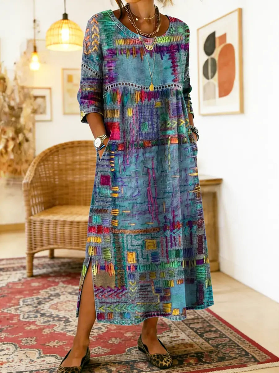 Luna | Flattering Boho Patchwork Midi Dress