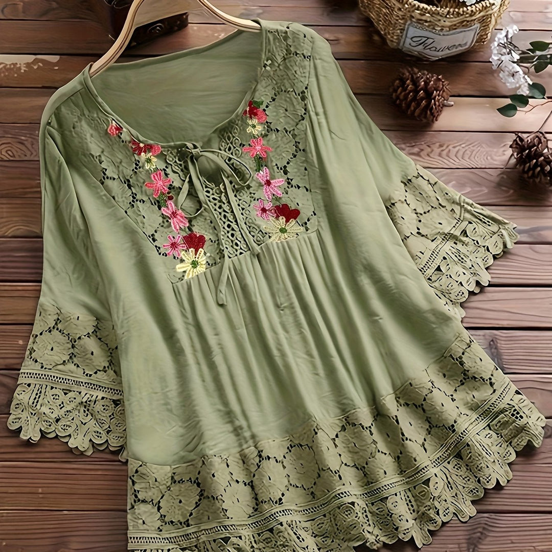 Marjorie | Embroidered Lace Trim Blouse