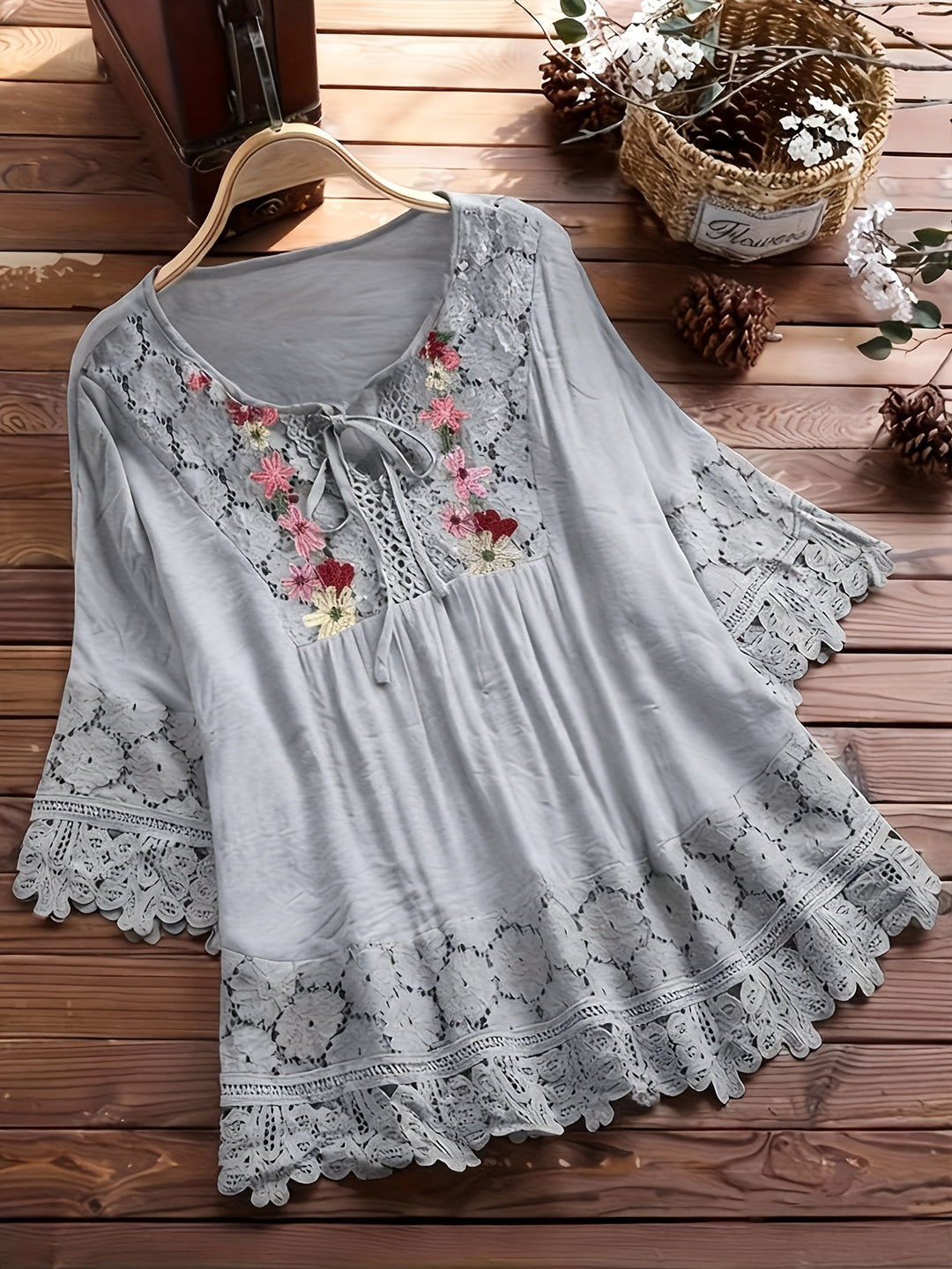 Marjorie | Embroidered Lace Trim Blouse