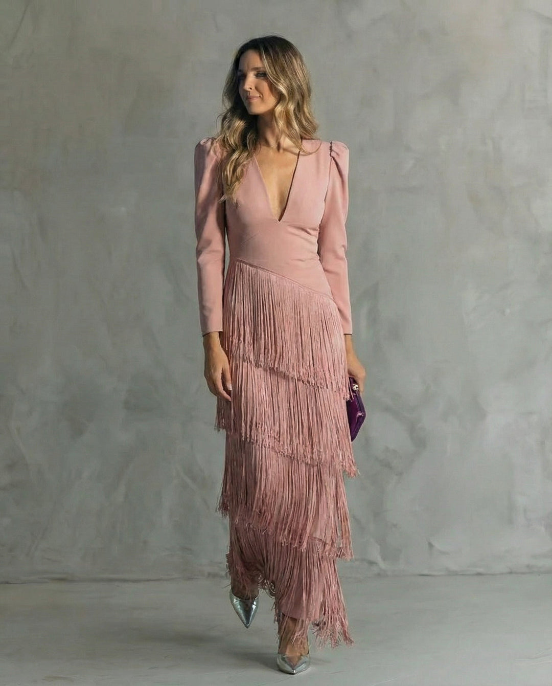 Vivienne | Elegant Fringe Sleeve Maxi Dress