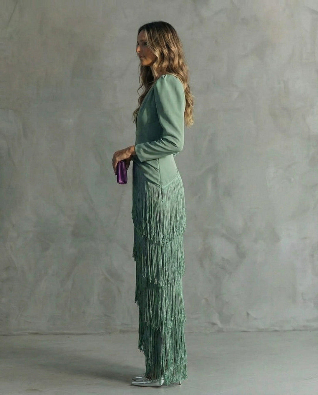 Vivienne | Elegant Fringe Sleeve Maxi Dress