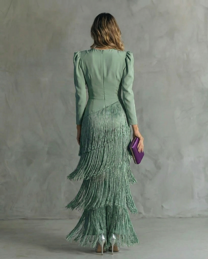 Vivienne | Elegant Fringe Sleeve Maxi Dress